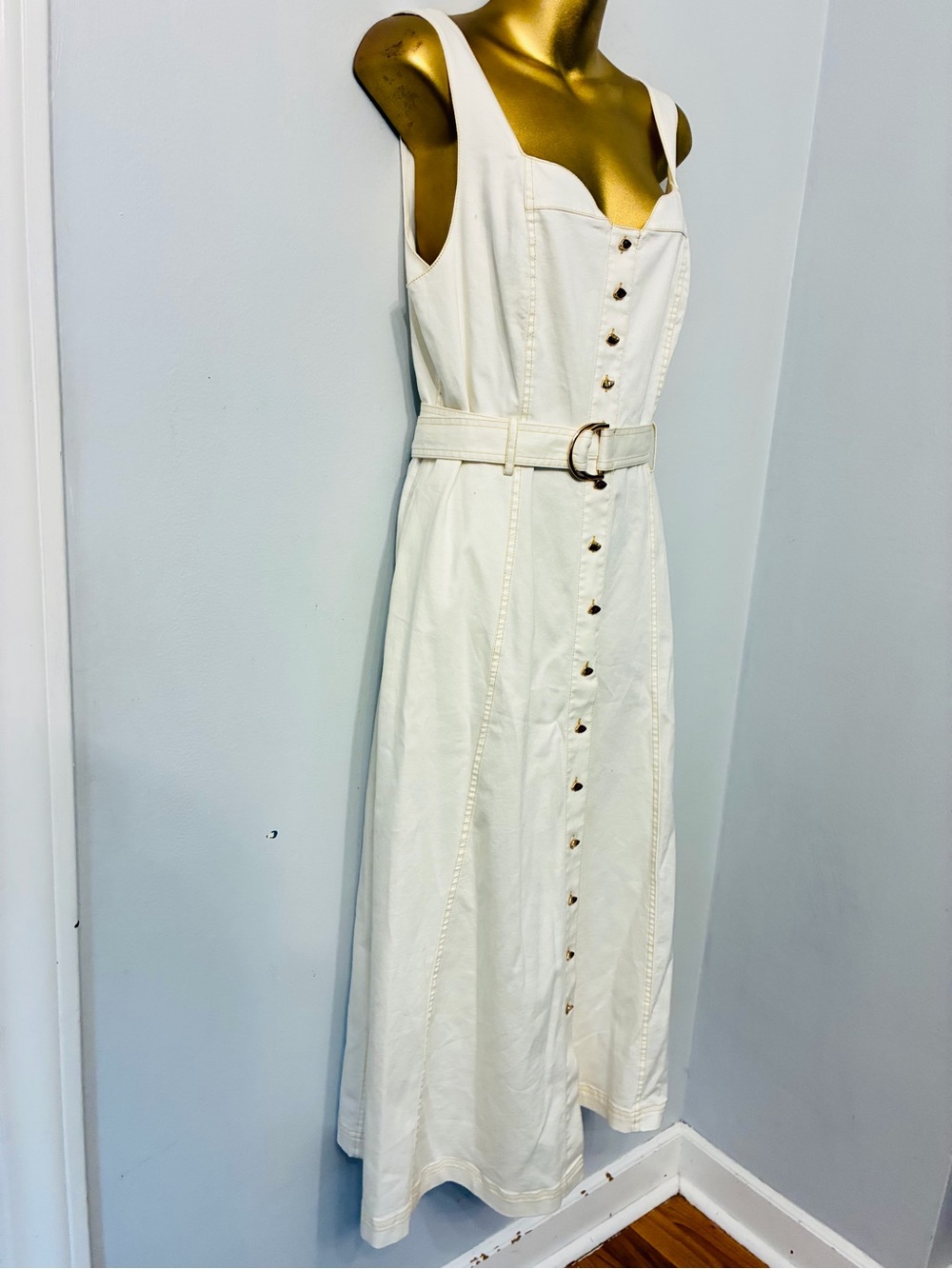 EDIT by Jason Wu Ivory Belted Midi Dress – Gold Buttons – Size 12 - Picture 4 of 8
